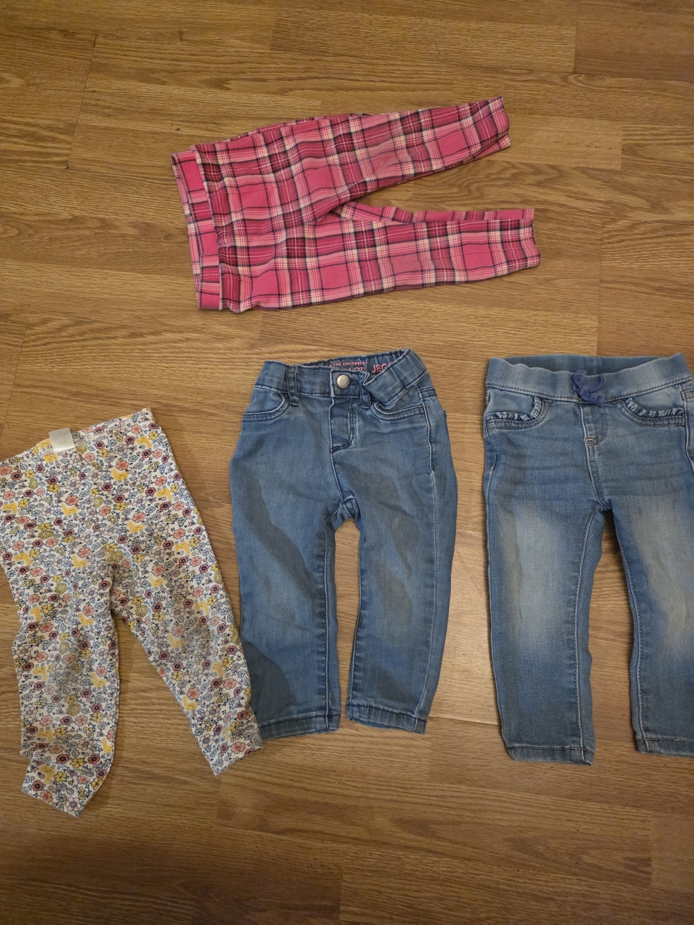 The Children's Place Jeans, Flower And Pink Plaid Leggings Bundle Lot
